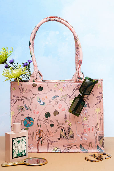 Peach forest printed small tote bag