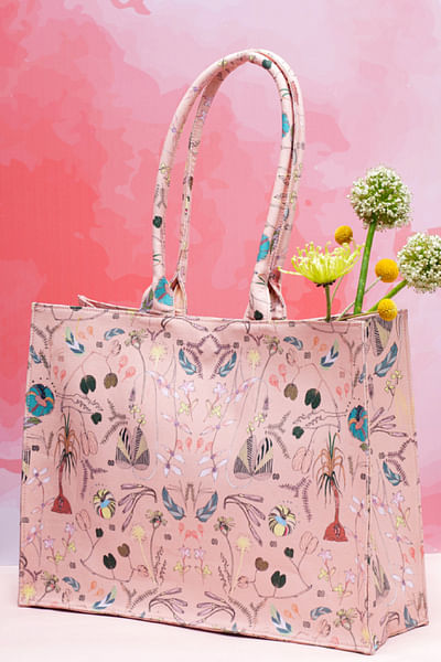 Peach forest printed tote bag