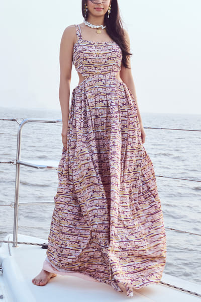 Peach fuzz abstract cutout maxi dress