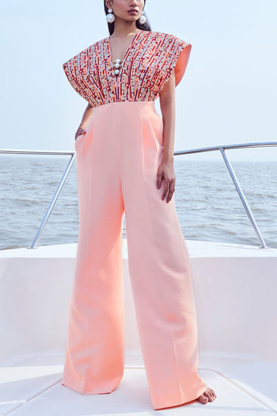 Peach fuzz abstract print jumpsuit