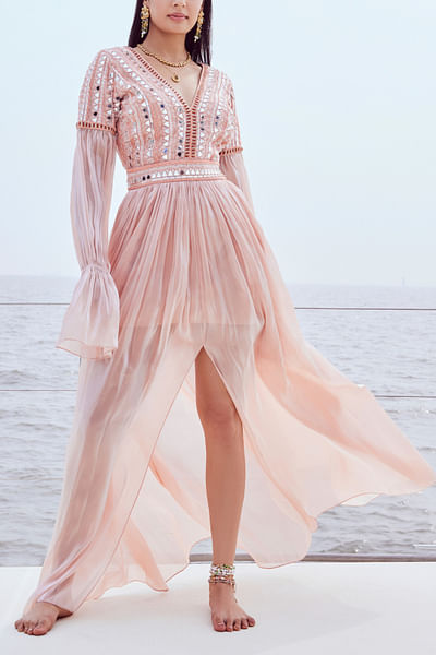 Peach fuzz embroidered gown