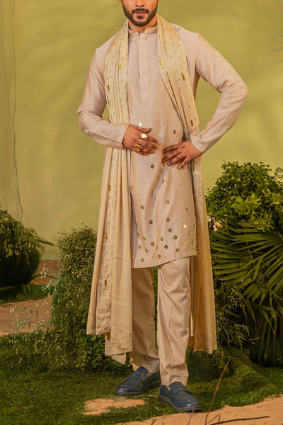 Peach gold pink embellished kurta set