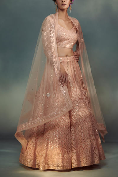 Peach gota embroidered lehenga set