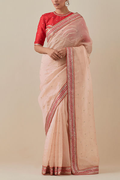 Peach hand embroidered sari set