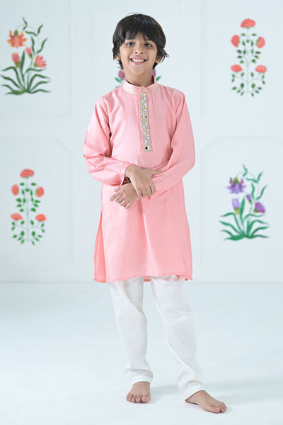 Peach mirror embellished kurta set