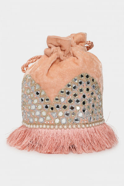 Peach mirror embroidered bucket bag