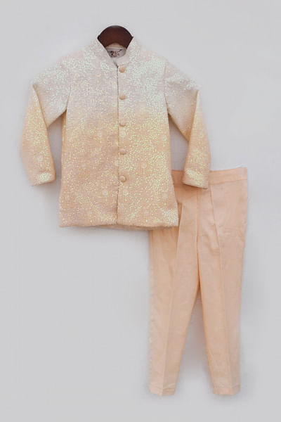 Peach ombre sequin embroidery bandhgala set