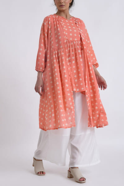 Peach orange geometric block print co-ord set