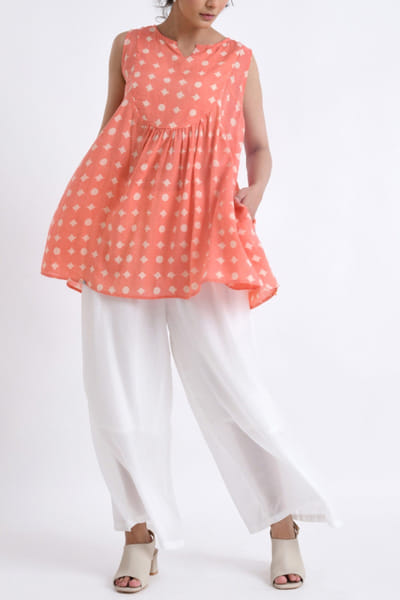 Peach orange geometric block print co-ords