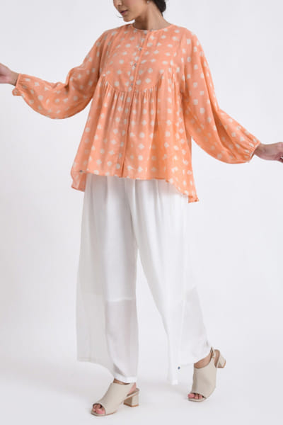 Peach orange geometric block printed co-ords