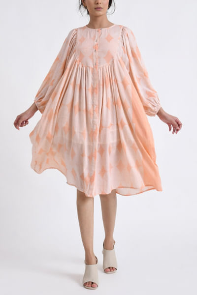 Peach orange geometric block printed dress