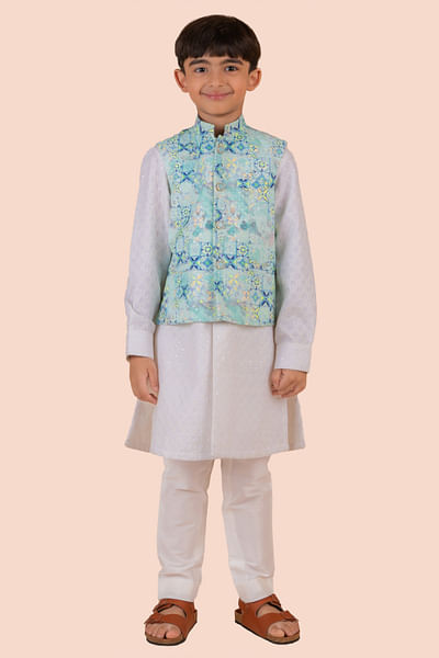 Blue printed bandi and kurta set