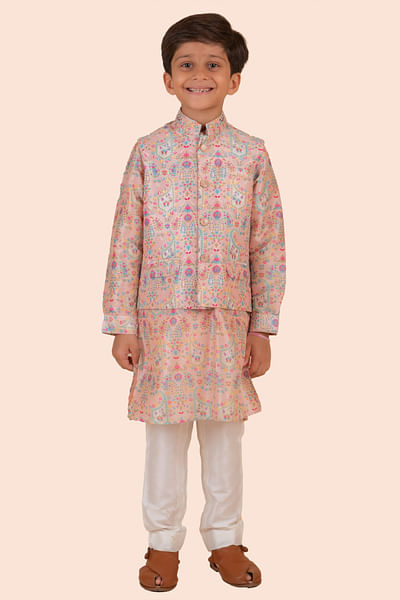Peach printed bandi set