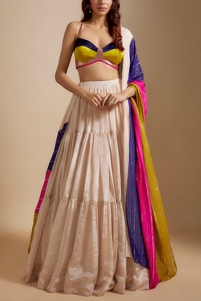 Peach tiered lehenga set
