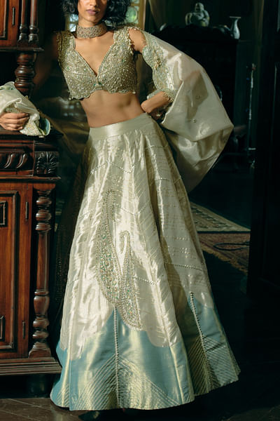 Pearl gold paisley embroidered lehenga set