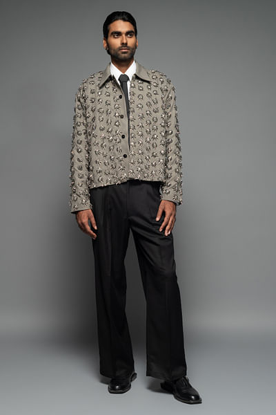 Pearl grey embroidered jacket