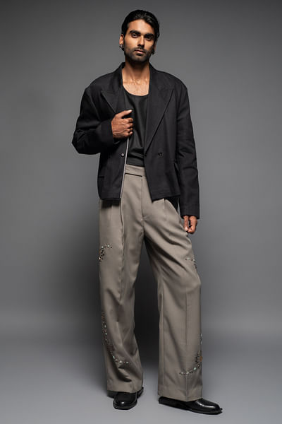 Pearl grey wide leg trouser