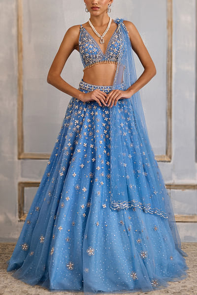 Periwinkle floral embroidered lehenga set