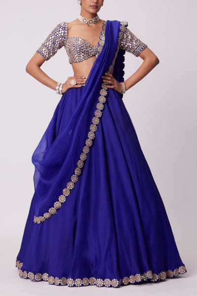 Vvani by Vani Vats Persian blue mirror work lehenga set VVAMAY24D230