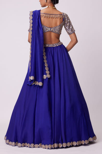 Vvani by Vani Vats Persian blue mirror work lehenga set VVAMAY24D230