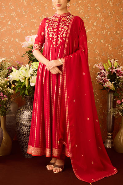 Persian maroon brocade anarkali set