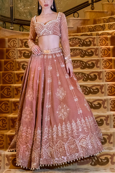 Peru brown floral embroidered lehenga set