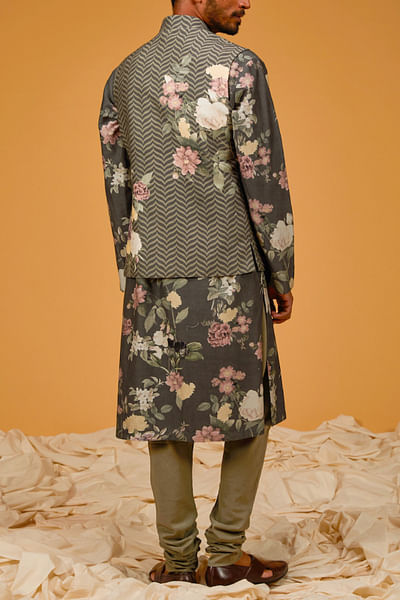 Pewter floral print bandi and kurta set