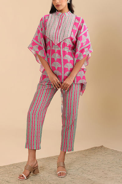 Pink abstract floral print kaftan set