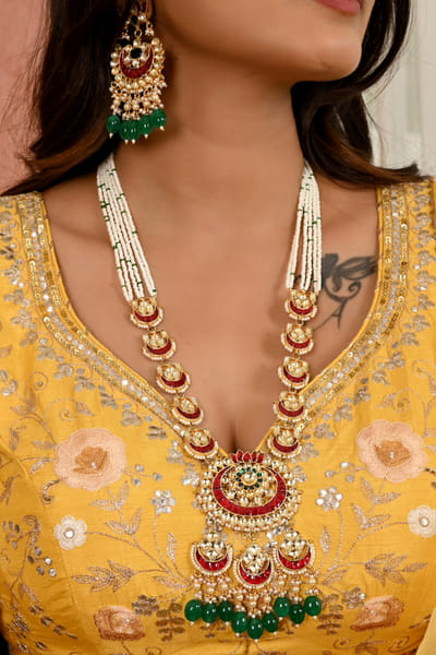 Namasya Pink and green kundan necklace set NAMAUG24D210