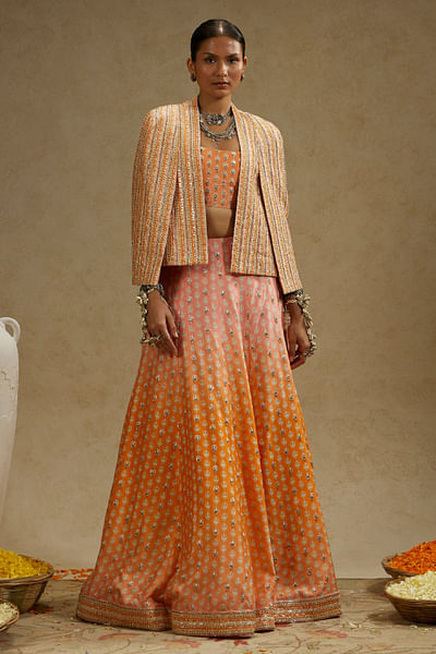 Pink and orange ombre shaded lehenga set