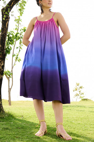 Pink and purple ombre printed dress