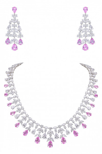 Pink and white Swarovski zirconia necklace set