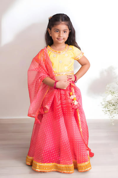 Pink and yellow lehenga set