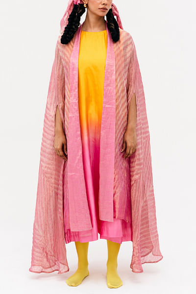 Pink and yellow ombre silk dress