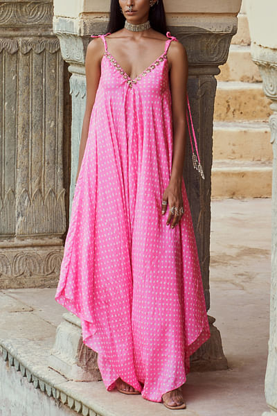 Pink bandhani jumpsuit