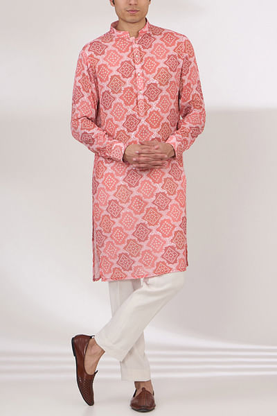 Pink bandhani printed sequinned kurta set