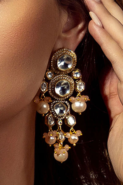 Pink baroque pearl and polki earrings