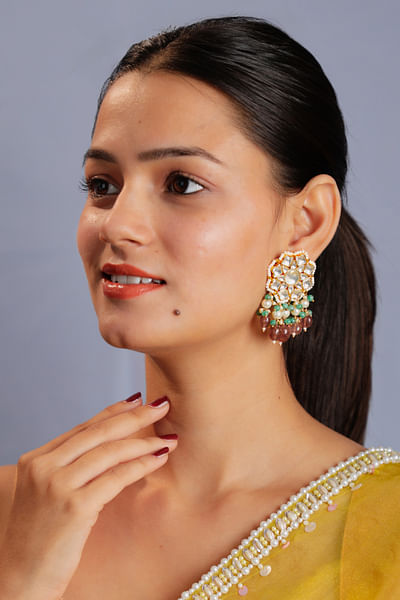 Pink bead embellished danglers