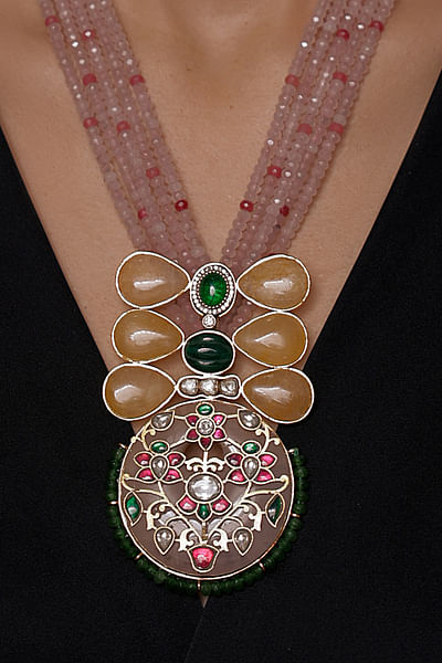 Pink beads and pearl embellished necklace