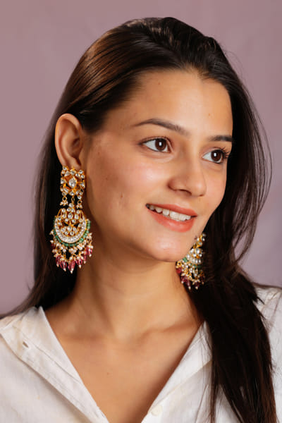 Pink beads embellished chandbalis