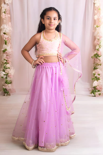 Pink brocade choli and lehenga set