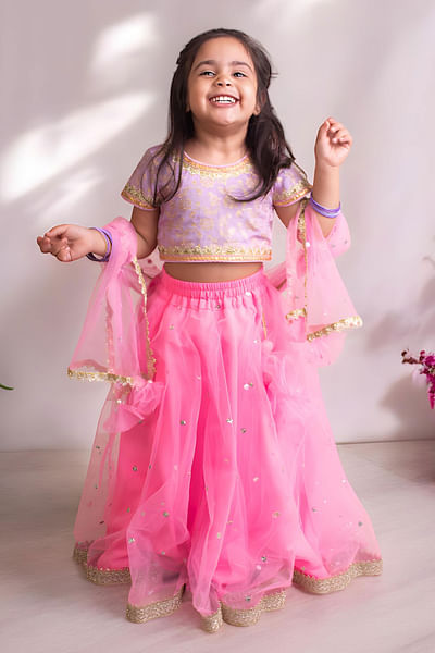 Pink brocade choli lehenga set