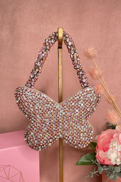 Pink butterfly rhinestone mini bag