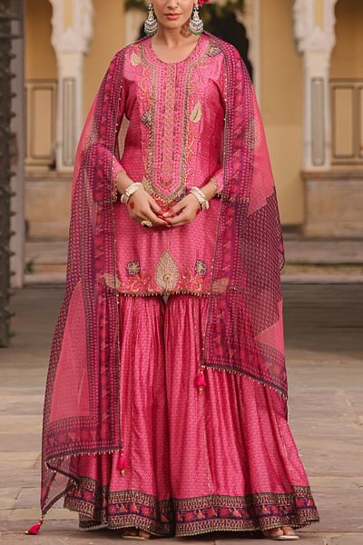 Pink chintz printed sharara set