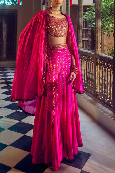 Pink coin embellished sharara set