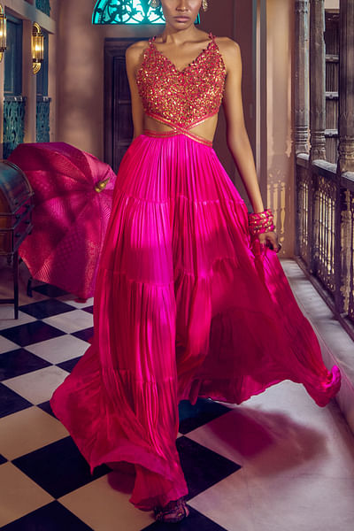 Pink coin embroidered maxi dress
