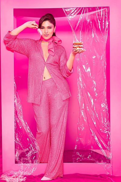 Pink crystal embellished co-ords