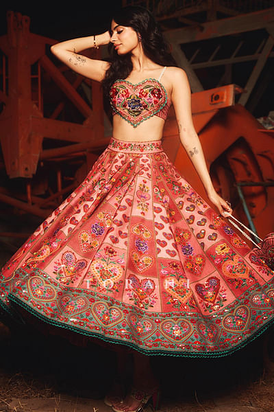 Pink digtal printed lehenga set