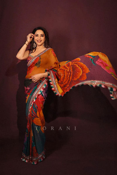 Pink dori embroidered sari set