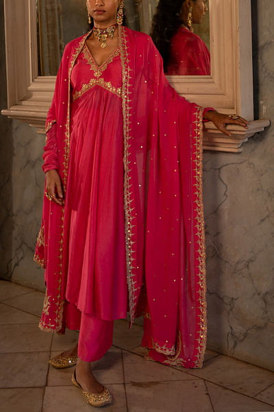 Pink dori embroidery anarkali set